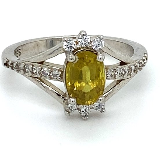 Yellow Sapphire 1.51ct Platinum Finish Silver Ring - Picture 1 of 7